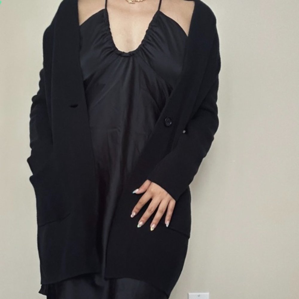 TWIK Black Button Cardigan Coat